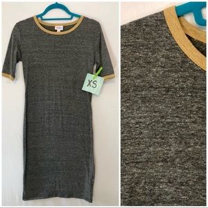 ✨ LuLaRoe Julia Dress | XS | Heathered Gray + Mustard Trim | NWT FINAL SALE